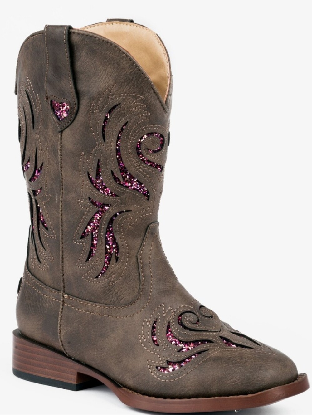 Roper Children's Glitter Breeze Square Toe Boots - Brown/Pink Size1